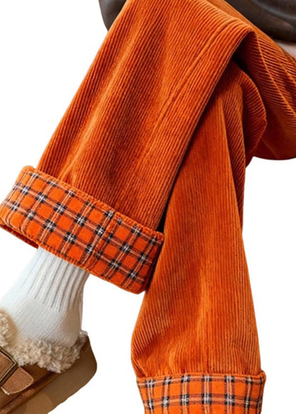 Beautiful Yellow Pockets Patchwork Corduroy Wide Leg Pants Fall