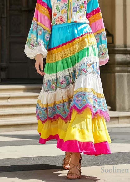 Ethnic Style Polychrome Patchwork Skirts Spring