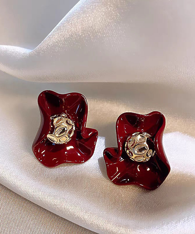 Unique Design Of Red Petal Stud Earrings