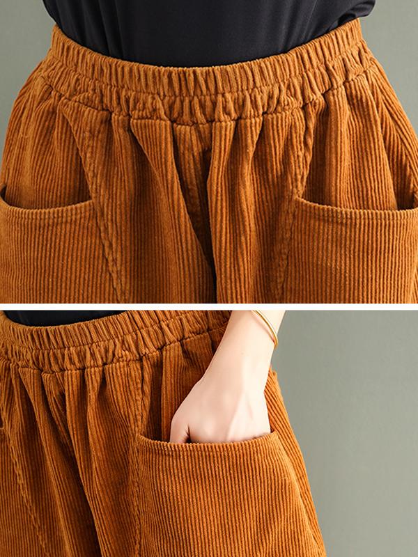 PLUS Size - Elastic Waist Corduroy Cotton Pants