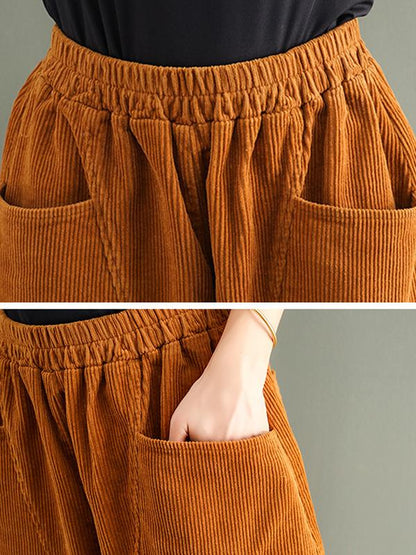 PLUS Size - Elastic Waist Corduroy Cotton Pants