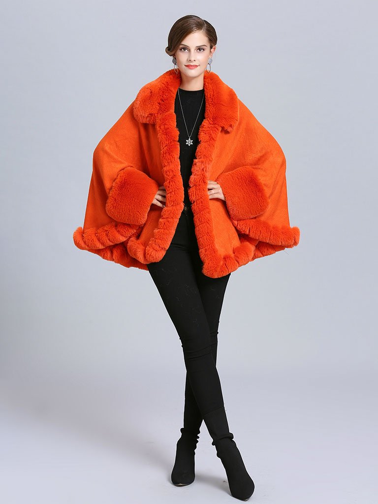Women Poncho Sweater Faux Fur Coat Shawl Collar