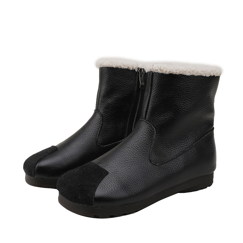 Women Vintage Zipper Splicing Leather Boots