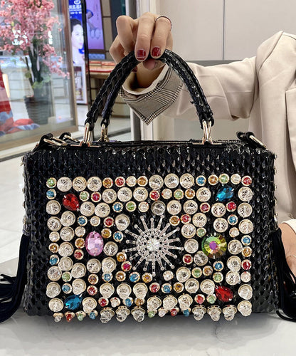 European And American Style Black Tassel Zircon Tote Handbag