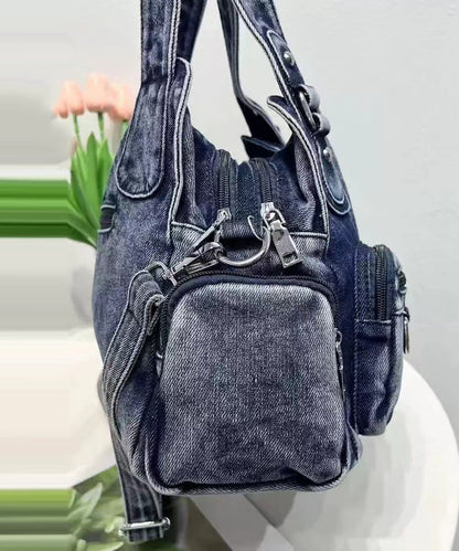Art Blue Pockets Solid Durable Denim Shoulder Bags