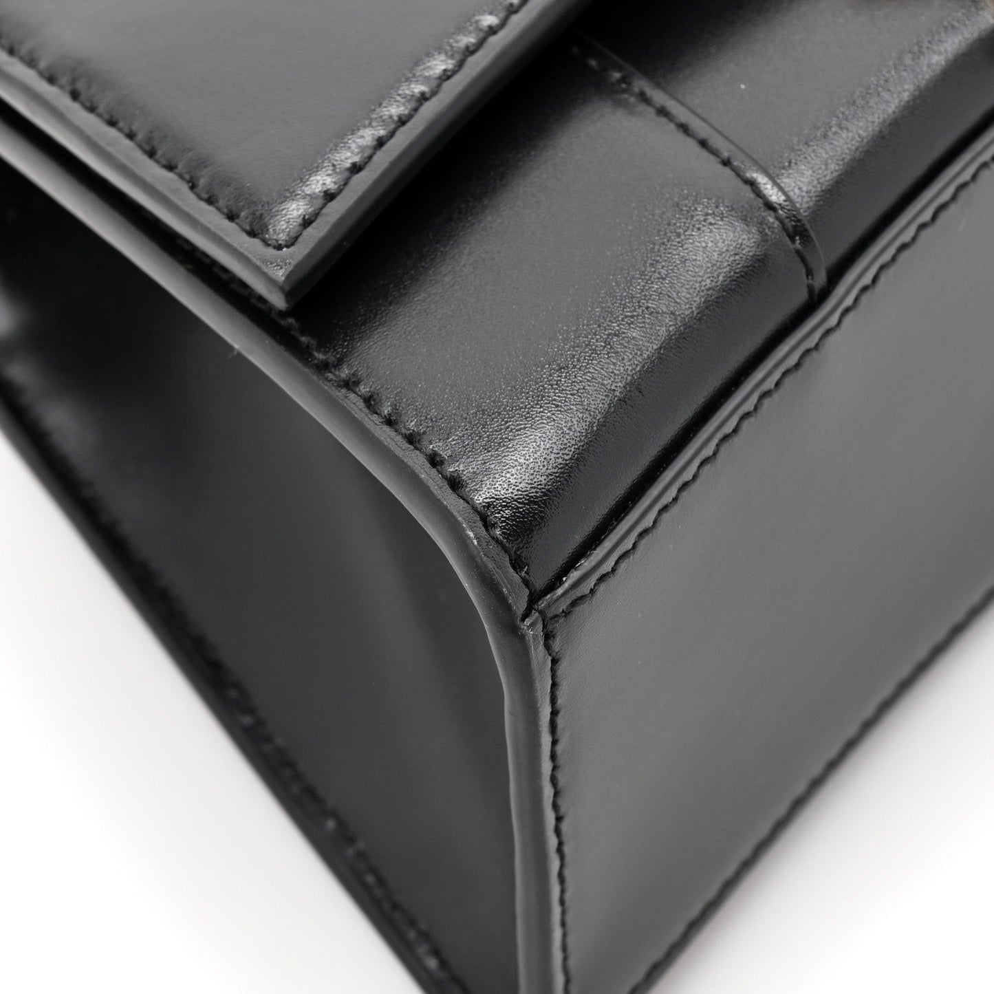 Shiny Box Calfskin Hourglass Top Handle Bag XS Black