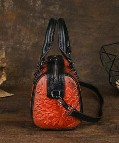 Unique Red Embossed Calf Leather Tote Bag