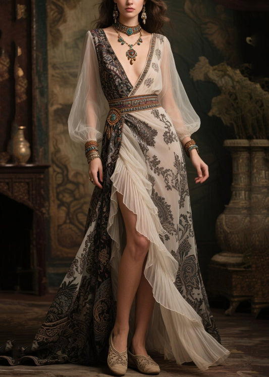 Bohemian Exra Large Hem Patchwork Ruffles Chiffon Dresses Summer
