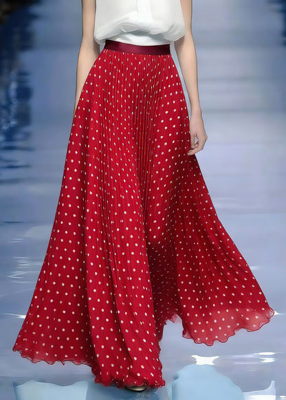 Beautiful Red Elastic Waist Dot Maxi Skirts Summer
