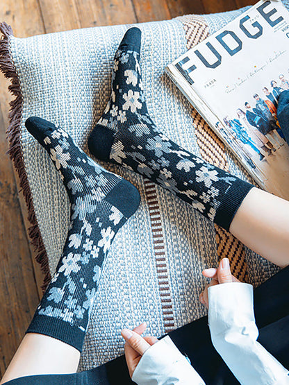 Women Floral Knitted Jacquard Autumn Winter Socks