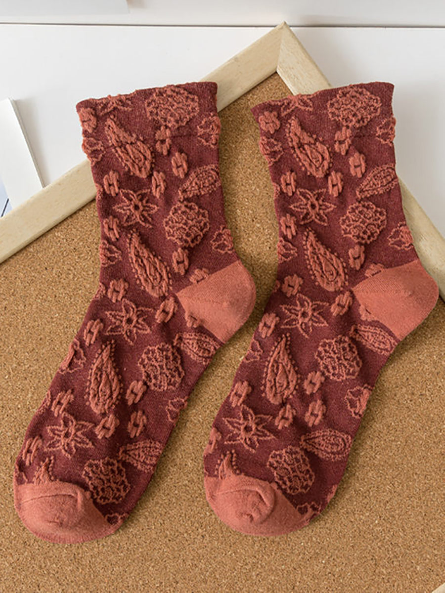 Women Floral Jacquard Casual Autumn Socks