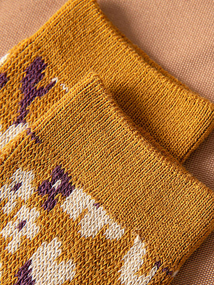 Women Floral Knitted Jacquard Autumn Winter Socks