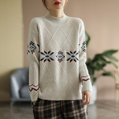Winter Vintage Half Turtleneck Loose Casual Knitted Sweater