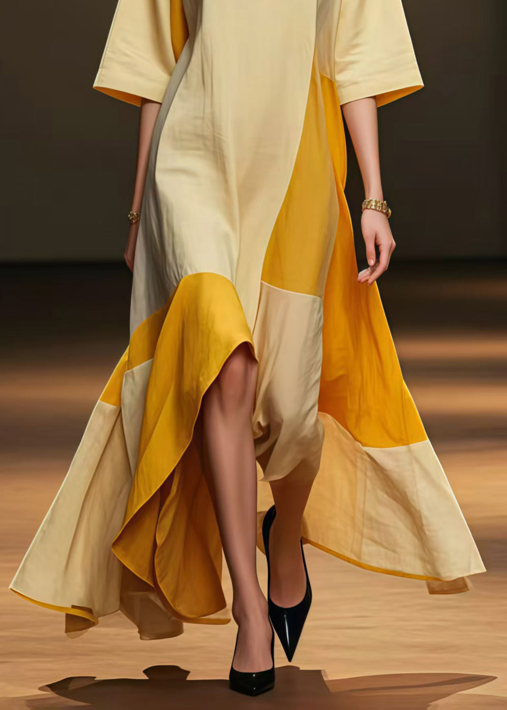 DIY Light Yellow Asymmetrical Patchwork Silk Party Dress Summer