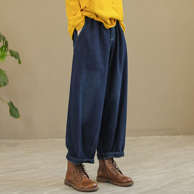 Women Casual Autumn Solid Loose Jeans