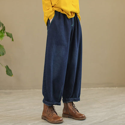 Women Casual Autumn Solid Loose Jeans