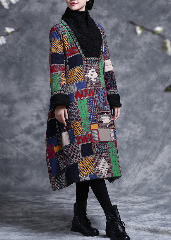 Vintage Plaid Print Patchwork Loose Pullover Fine Cotton Filled Spring