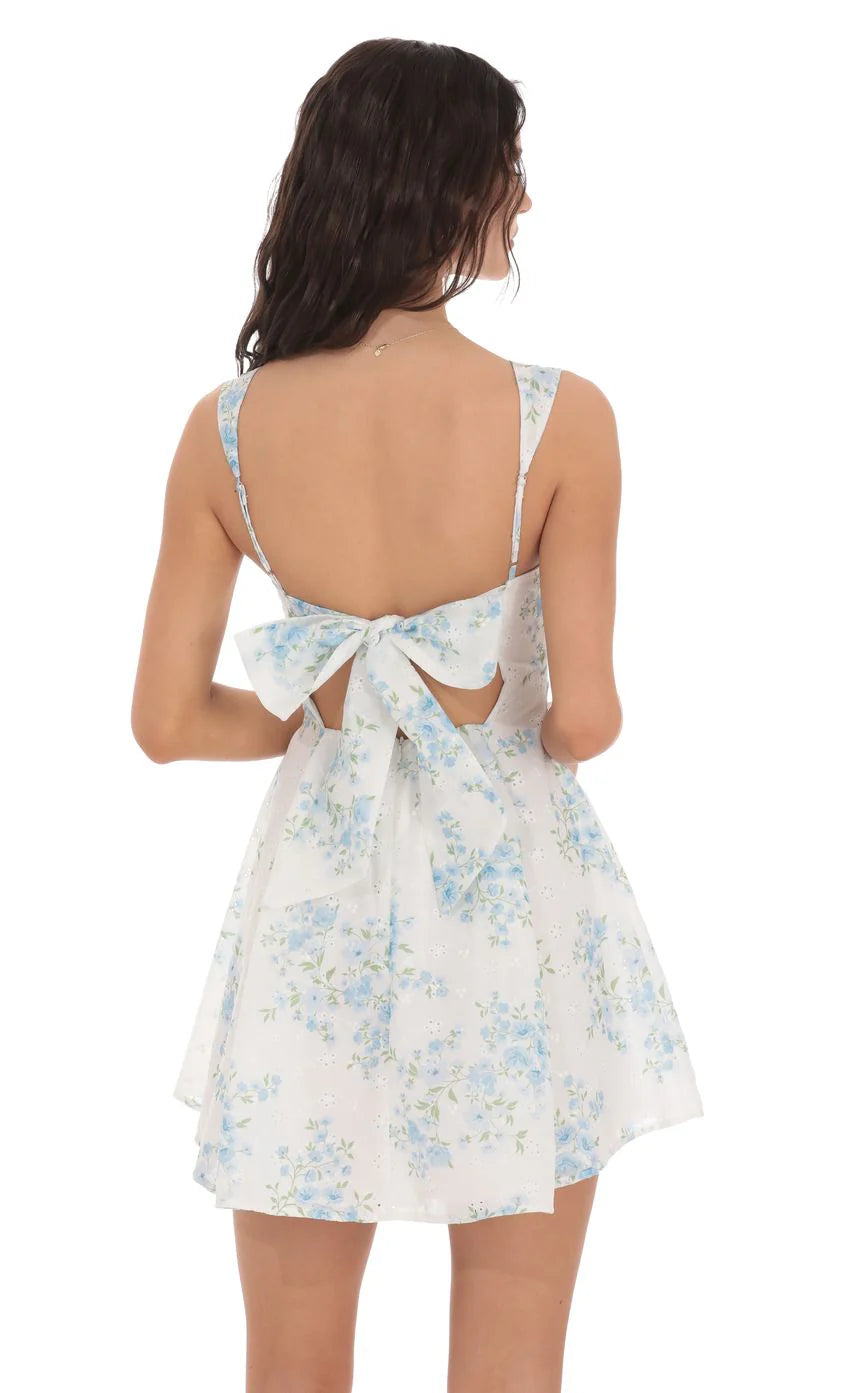 Floral Eyelet Fit and Flare Dress in White
