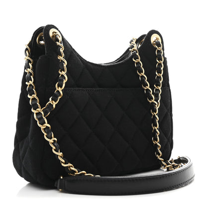 Jersey Quilted Small Wavy CC Hobo Black