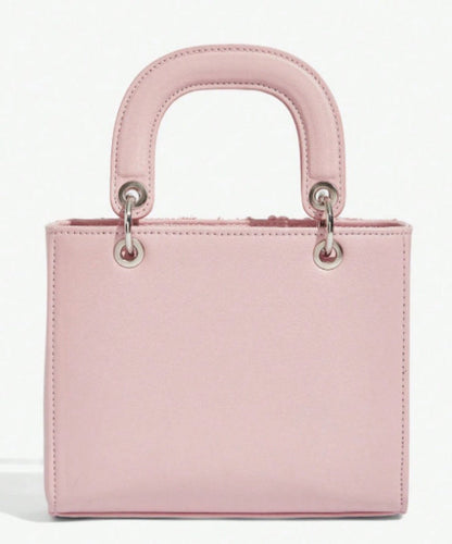 Handmade Pink Embroidered Flower Faux Leather Mini Bag