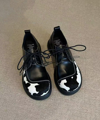 Black Lace Up Splicing Platform Loafers For Women