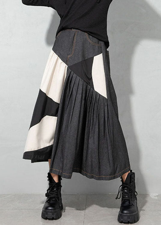 Handmade Light Blue Asymmetrical Patchwork denim Skirts