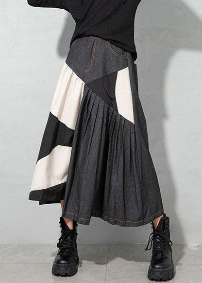Handmade Light Blue Asymmetrical Patchwork denim Skirts