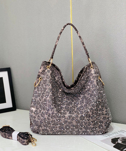Women Rhinestone Solid Durable Faux Leather Tote Handbag