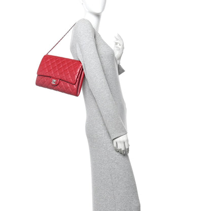 Caviar Quilted Clutch With Chain Flap Red