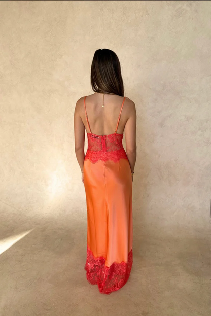 Sexy Strappy Low-Cut Lace Stitching Dress