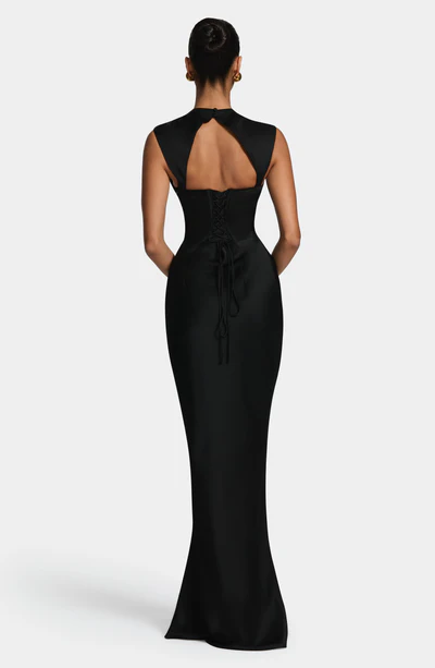 Satin Sleeveless Lace-Up Backless Mermaid Evening Gown
