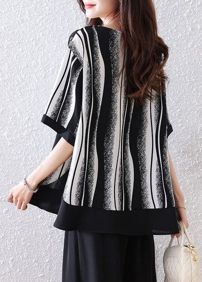 Fine Black Oversized Striped Tank Half Sleeve