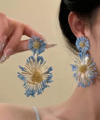 Casual Blue Copper Alloy Sunflower Drop Earrings