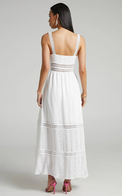 Angelique Maxi Dress - Lace Trim Dress In White