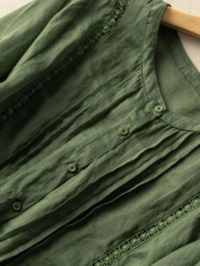 Pure Color Round Neck Short Sleeve Casual Linen Top