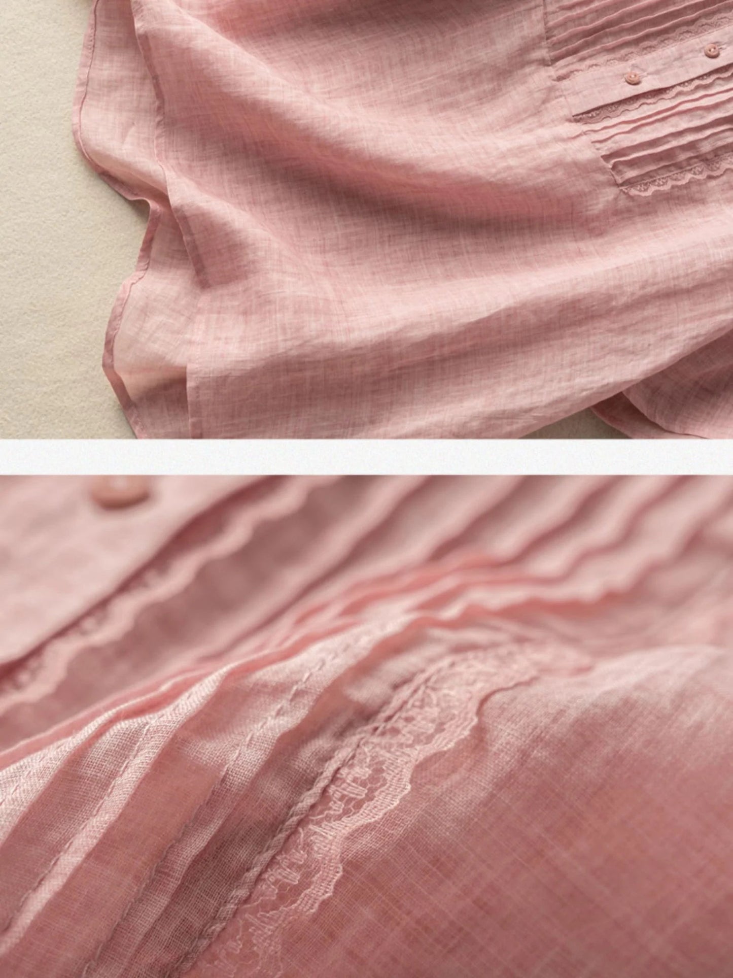 Solid Color Short Sleeve Casual Linen Pleated Top