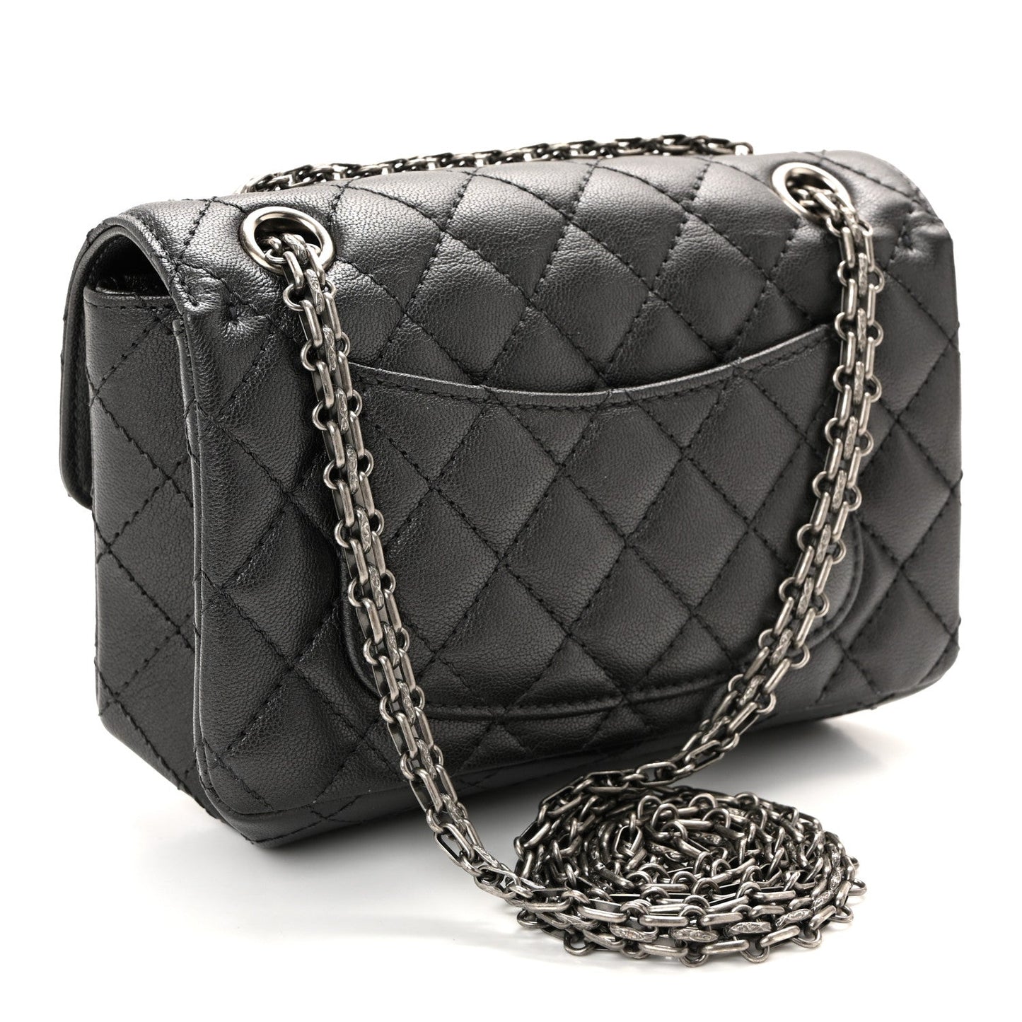Goatskin Quilted 2.55 Reissue Mini Flap Dark Silver