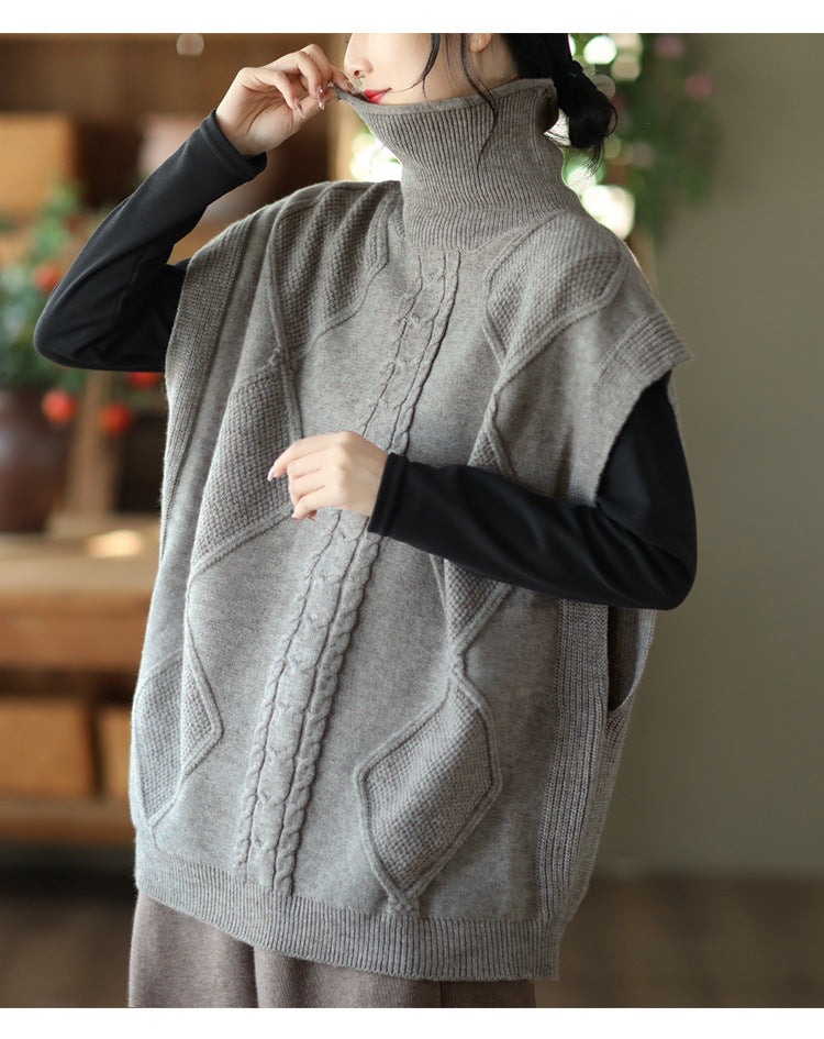 Vintage Twist Knit Turtleneck Vest