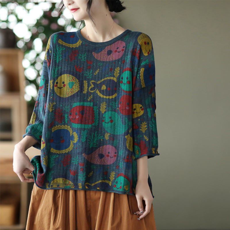Vintage-Print Cotton-Knit Top