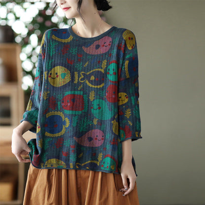 Vintage-Print Cotton-Knit Top