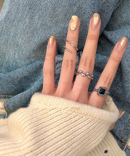 Boutique Stainless Steel Agate Open Rings Three-Piece Set