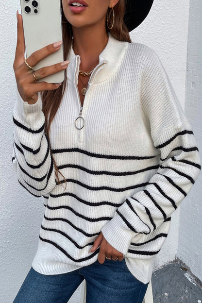 Striped Zipper Contrast Sweater