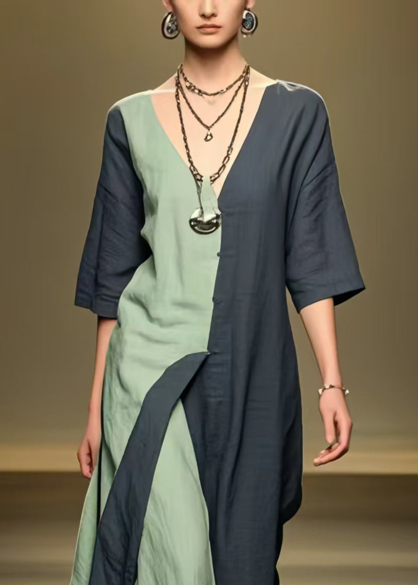 Bohemian Black Asymmetrical Patchwork Cotton Ankle Dress Summer