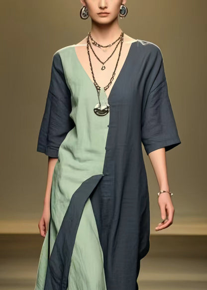 Bohemian Black Asymmetrical Patchwork Cotton Ankle Dress Summer