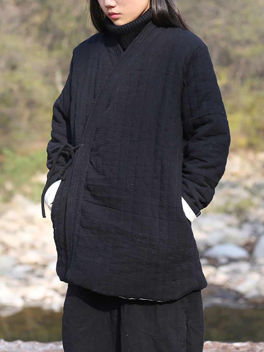 Women Winter Chinese Style Drawstring Pocket Coat