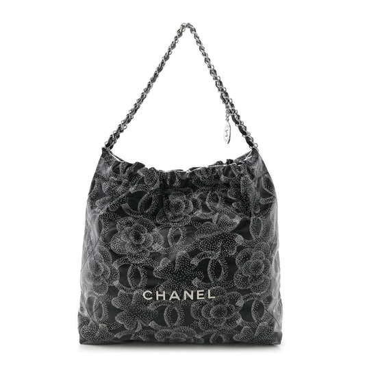 Printed Calfskin Quilted Chanel 22 Black