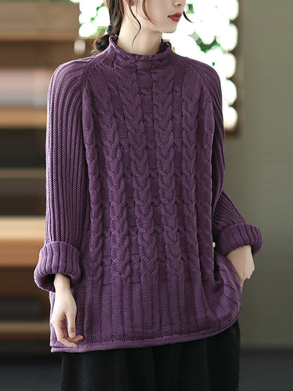 Women Turtleneck Knitted Solid Color Long Sleeve Sweater