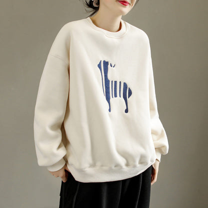 Winter Cotton Furred Fashion Embroidery Loose Sweater