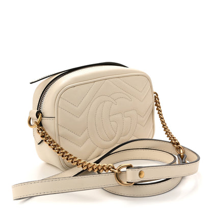 Calfskin Matelasse Mini GG Marmont Chain Shoulder Bag White