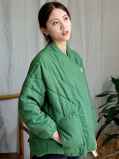 Women Vintage Solid Loose Button Cotton linen Jacket